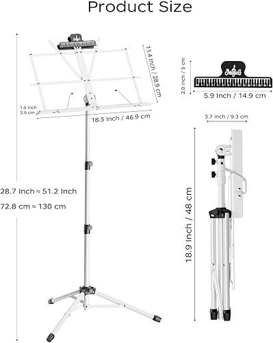 Miniatura 7 de K KASONIC - Soporte de música, 2 en 1 de doble uso plegable para partituras y soporte para libros de escritorio, portátil, ligero con soporte para