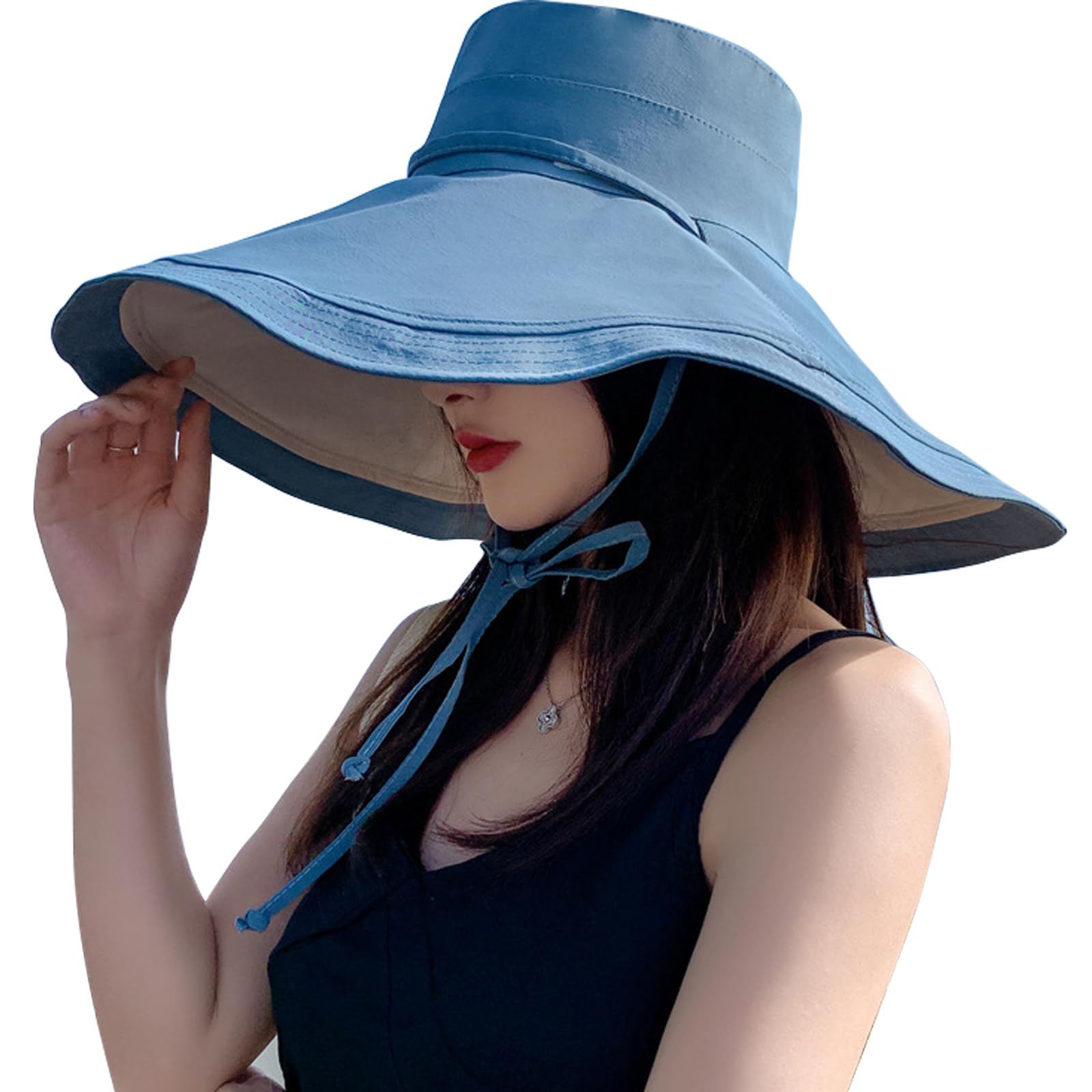 Risipu Women's Blue Wide Brim Sun Hat Floppy Sun Visor Uv Protection Beach Hat Breathable Summer Bucket Hat Fishing Hats Visors Foldable Hats Upf 50+ (Polyester, )