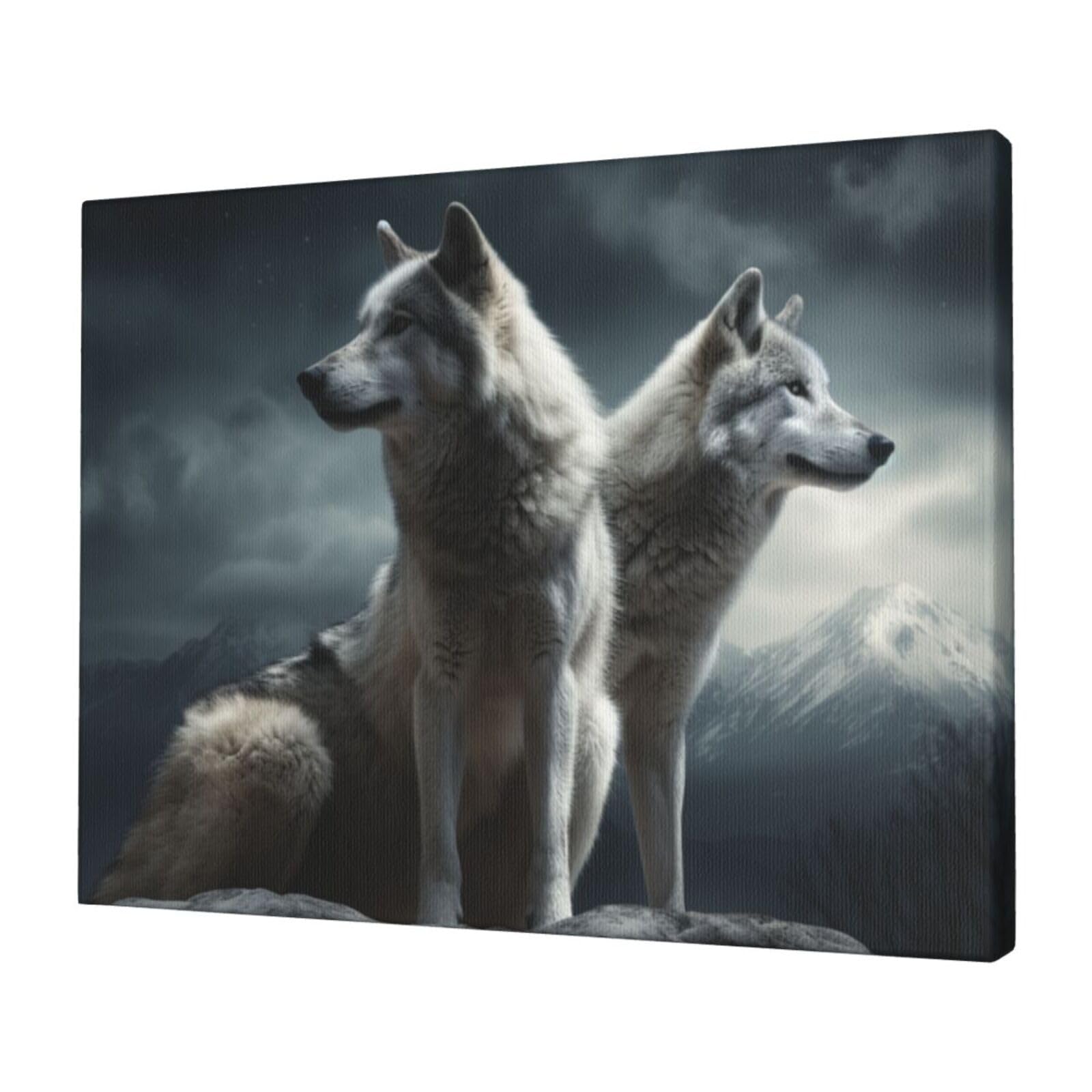 FodPand Canvas Wall Art for Living Room Wall Decor 12"x16" Modern Artwork Painting Pictures Hanging Canvas Prints wolf at night Aesthetic Wall Art for Bedroom Bathroom Office Wallart Decor