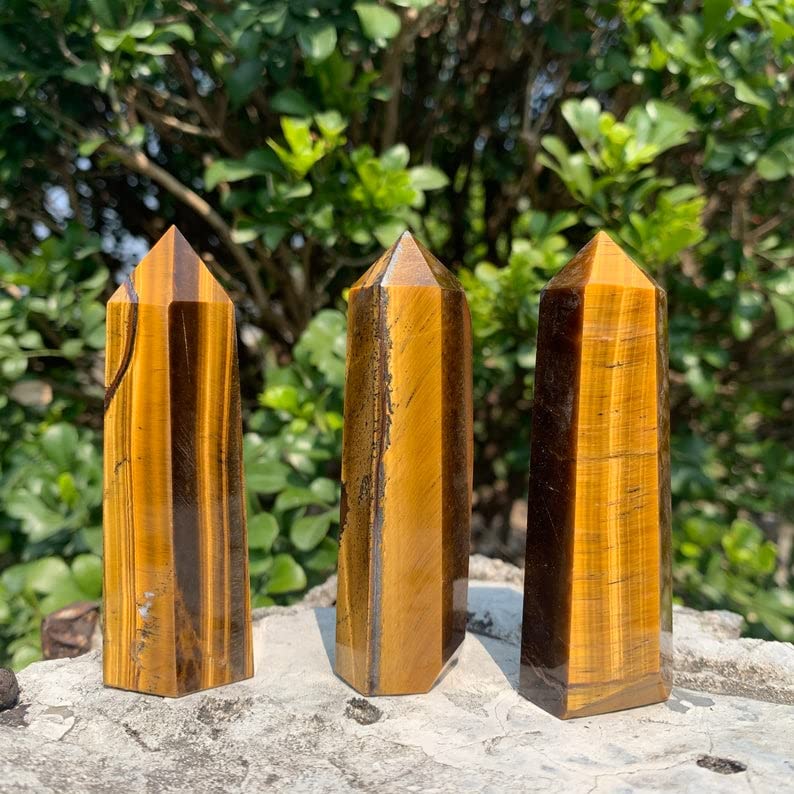 ZenkeeperLarge Tiger Eye Crystal Wand Big Natural Tiger Eyes Tower 4” - 4.2”