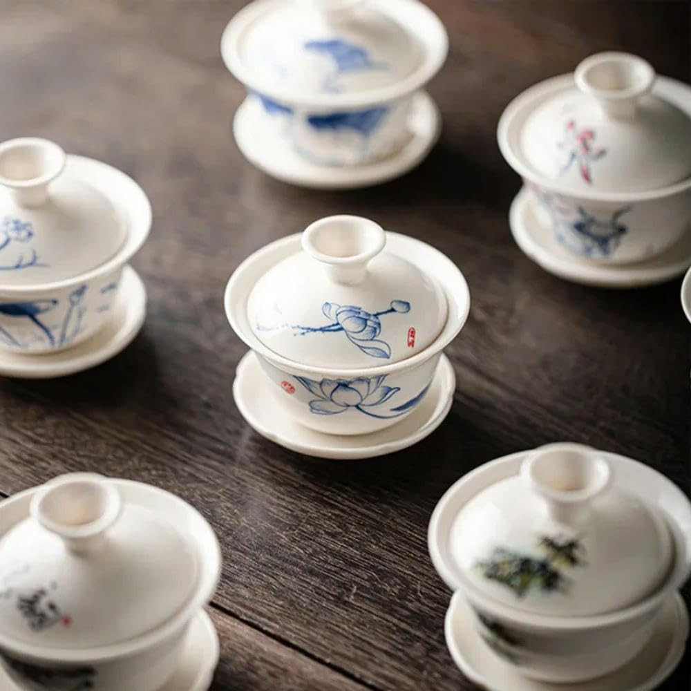 Porcelanowy zestaw do herbaty Gaiwan Kung Fu, Ceramiczny, niebiesko-biały zestaw do herbaty Kung Fu Gaiwan z pokrywką i spodkiem, 100120 ml(Sku16 120ml)