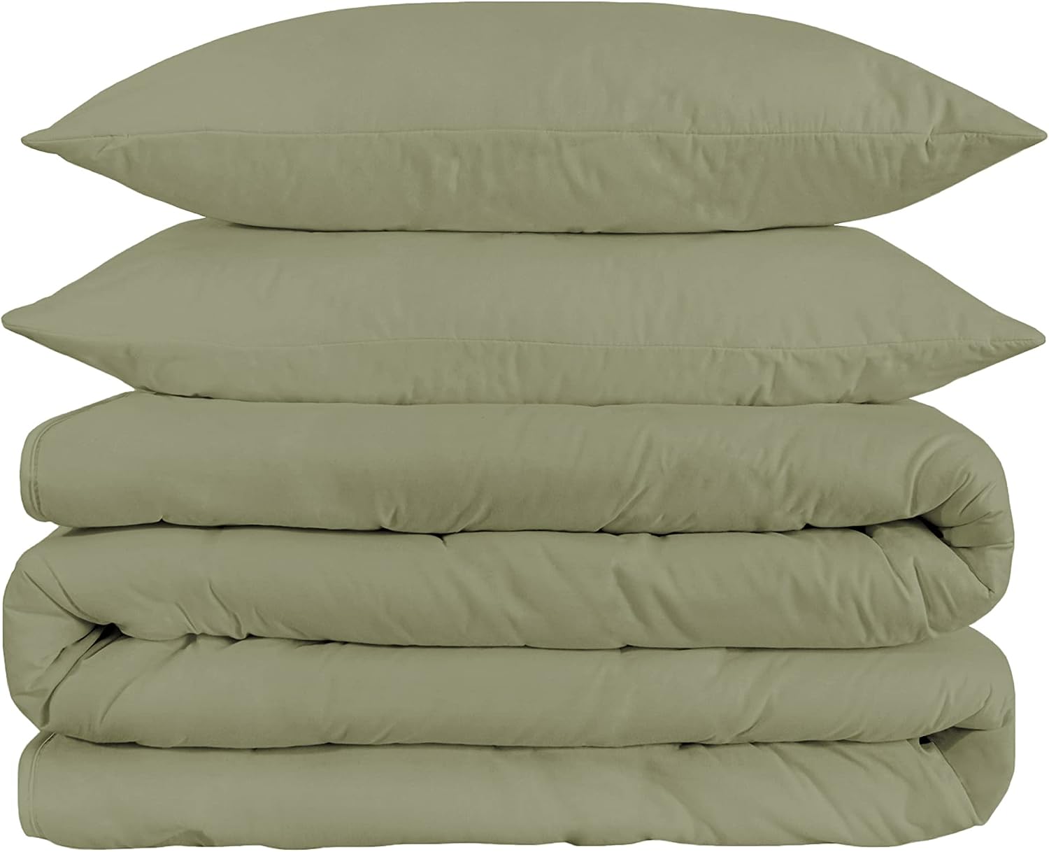 BLUENILEMILLS Egyptian Cotton Duvet Cover Set, 1200 Thread Count, Hidden Button Closure, Soft Bedding Basics, 1 Duvet Cover, 2 Pillow Shams, Solid, Geometric Scroll Embroidery, Full/Queen, Sage