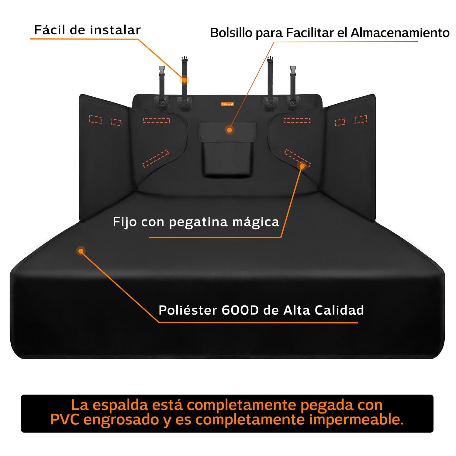 Alfheim Funda para Maletero de Coche para Perros - Protector de Asiento Antideslizante Impermeable para Mascotas - Se Adapta a vehículos utilitarios Deportivos medianos y pequeños, Negro