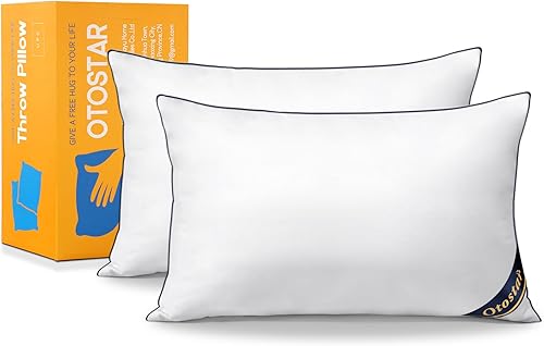 OTOSTAR Paquete de 2 rellenos de almohada, 12 x 20 pulgadas, rellenos de almohada suaves y esponjosos con funda de 100% algodón, almohadas