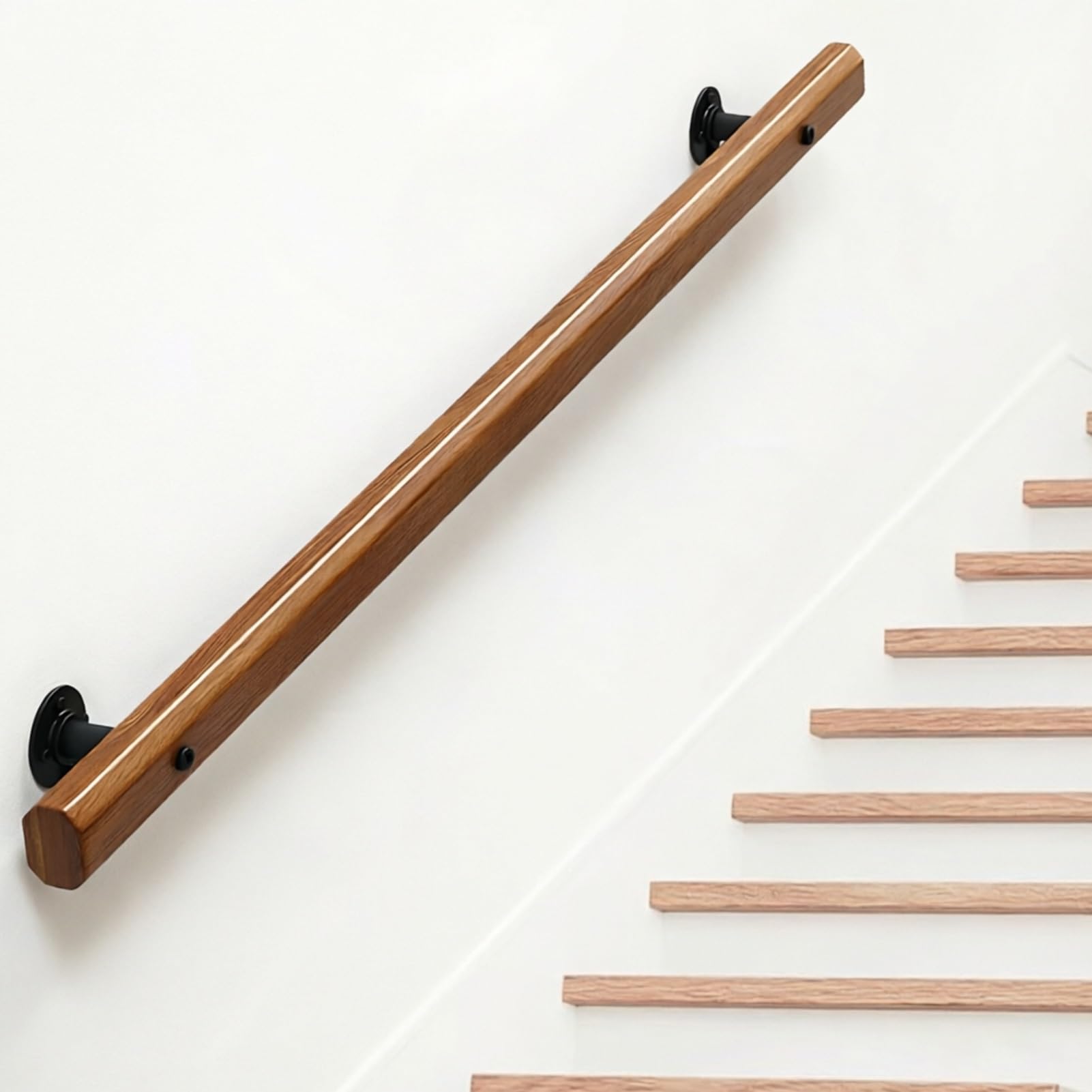 DMCHENGMA Wooden Staircase Handrail (1ft-15ft) - Wall Mount Banister for Drywall & Concrete, Indoor & Outdoor Safety Rail(15ft/450cm)
