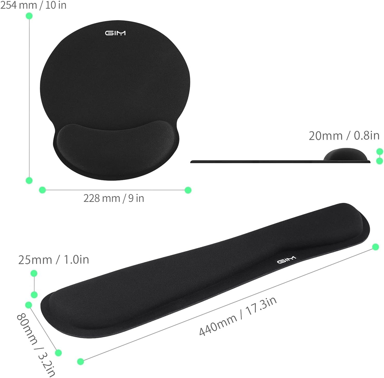 GIM Keyboard Wrist Rest Mouse Mat Set, Ergonomic Keyboard Wrist Support Memory Foam Mouse Mat with Wrist Cushion Support for Computer and Laptop Home Office Gaming