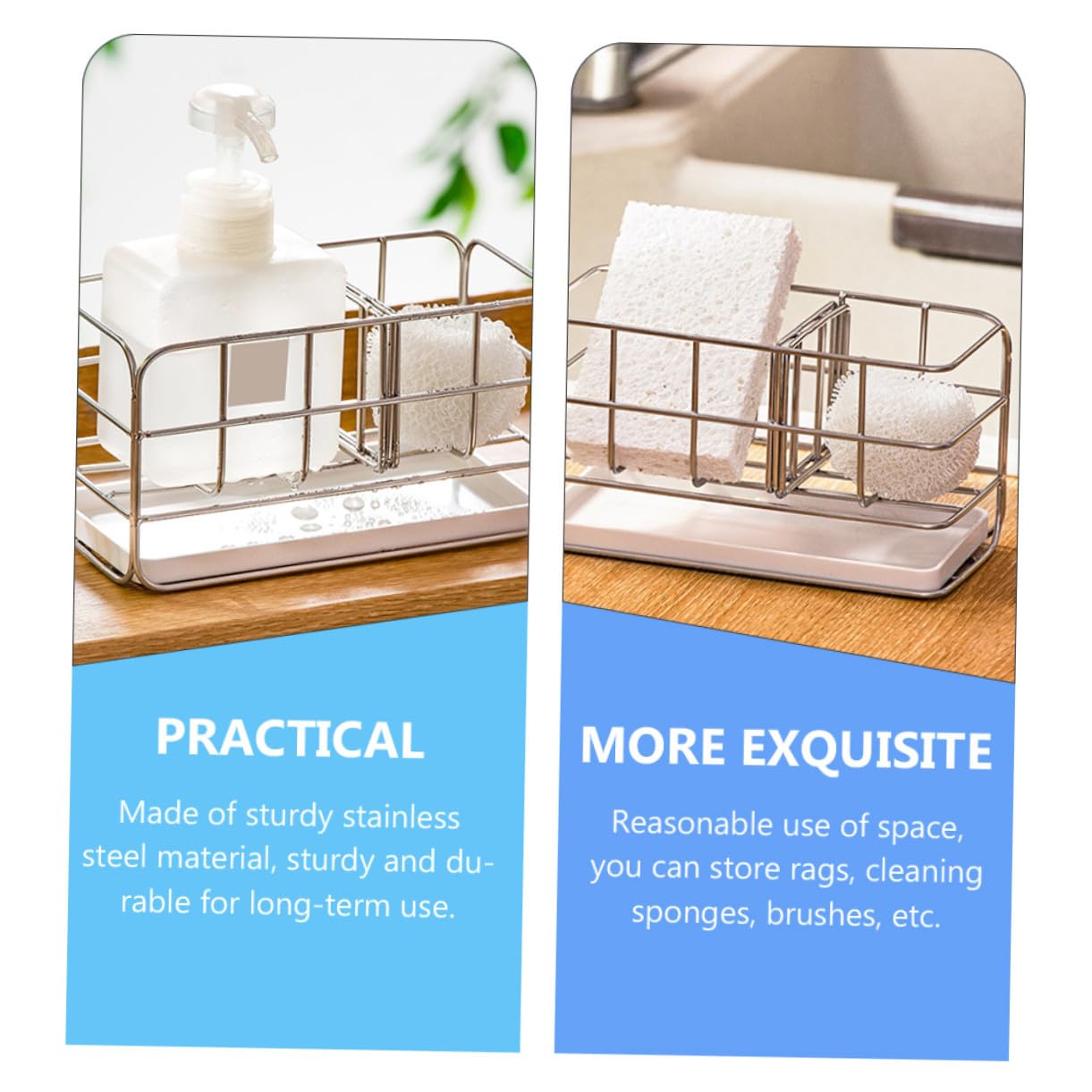 TOYANDONA Soporte de Esponja de Cocina de Acero Inoxidable Organizador de Utensilios de Limpieza con Drenaje para Fregadero Resistente y Compacto para Almacenamiento de Paños y Cepillos
