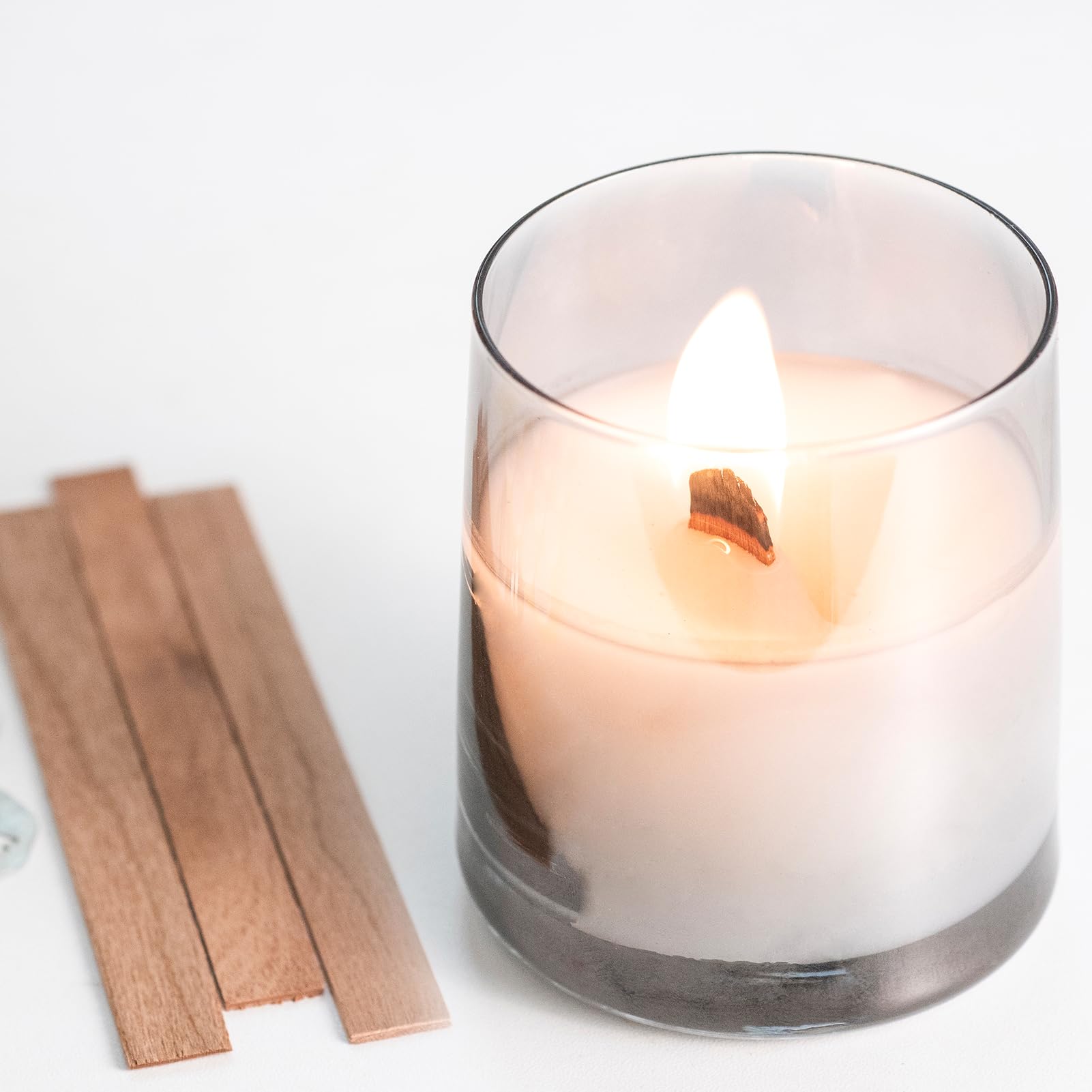 Ziosxin Kerzendocht-Set aus Kirschholz, dicke Holzdochte für lang anhaltende Flamme, inklusive 60 Ständer, Klebepunkte und Warnetiketten
