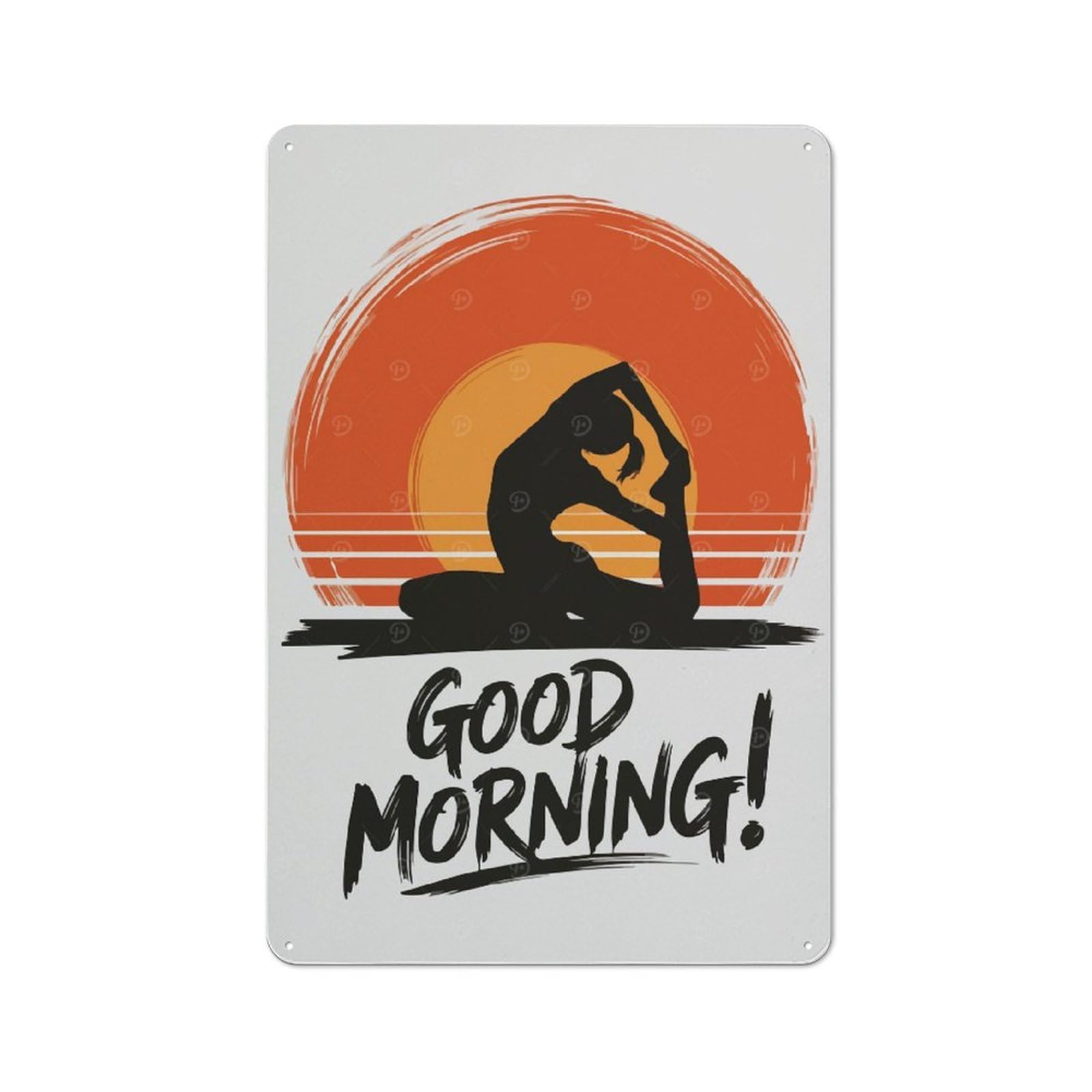 Junmoney Style-7 Vintage Tin Wall Sign 30X20cm Featuring Good Morning Yoga Silhouette, Room Wall Plaque For Flat, Dorm Room, Lounge Or Cafe