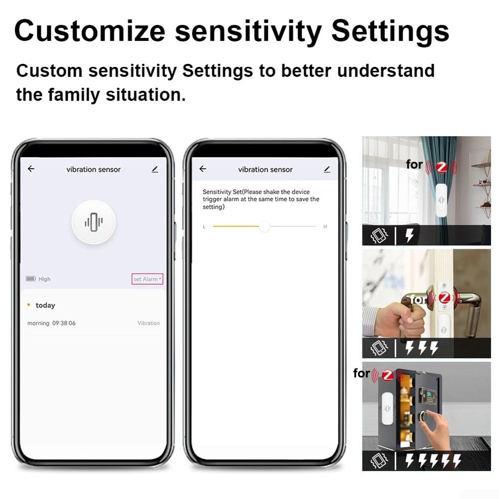 für Intelligenter Vibrationssensor WiFi-Vibrationssensor für Zigbee-Vibrationssensor für Tuya Smart Vibrationssensor WIFI Echtzeitalarm für Home Office Sicherheitsschutz (2 Stück)