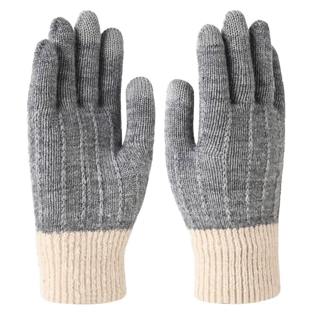 Winter Gloves Women Touch Screen Knitted Thermal Grey Wool Soft Lining Elastic Cuff Mittens for Hiking Cycling Driving Skiing Outdoor Sports, One Size