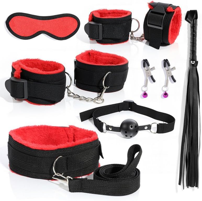 Seven Piece Set of Hand and Thigh Nylon Wristbands, Straps and Whips, Eye Masks, Couple Gifts - H14