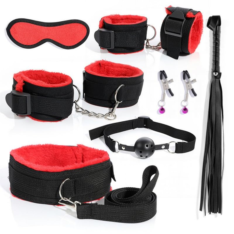 QiKKago Set de Siete Piezas de Pulseras de Nylon para Las Manos y los Muslos, Correa de Cama y látigo, máscara para los Ojos, Regalo de Pareja - H14