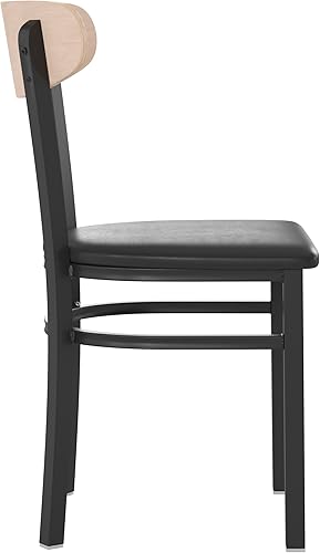 Miniatura 9 de Flash Furniture Wright - Silla de comedor comercial, respaldo de madera con acabado de abedul natural, asiento de vinilo negro, 500 libras, con
