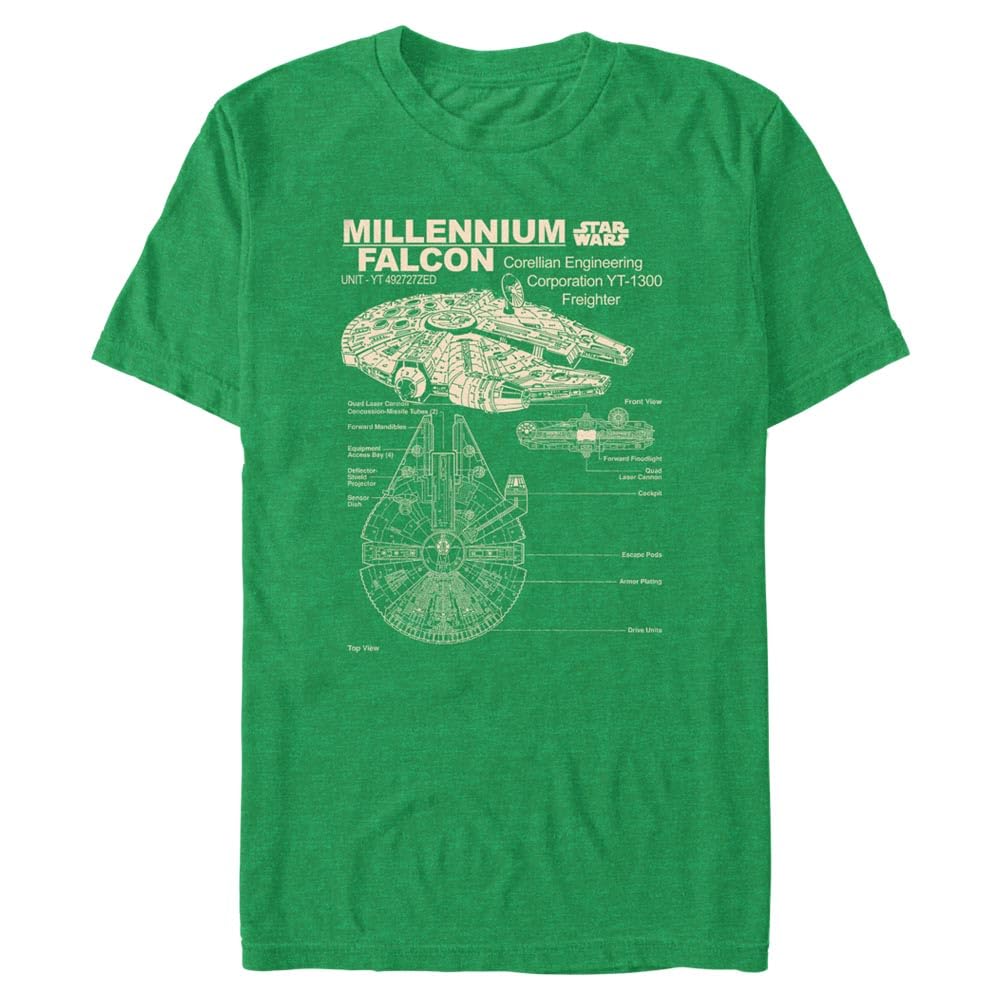 STAR WARS Men's Millennium Falcon Detailed Drawing T-Shirt