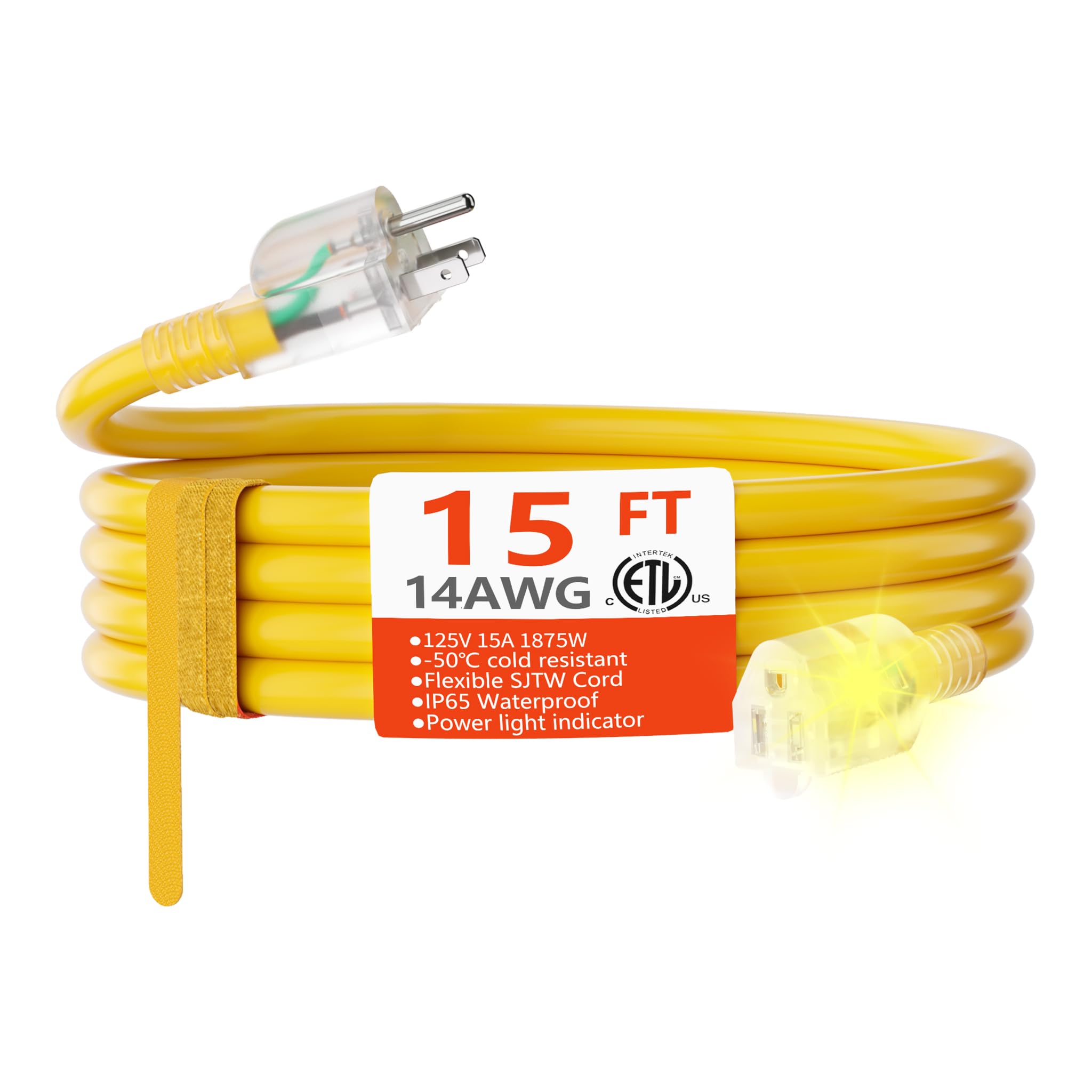 HUANCHAIN 14 Gauge Heavy Duty Outdoor Extension Cord 15 FT Waterproof