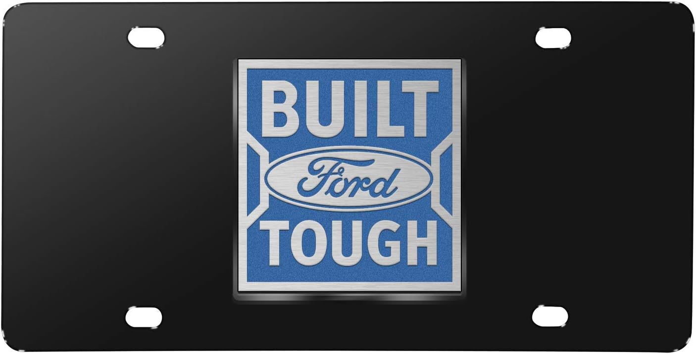 iPick Image for Ford Built Ford Tough in Blue 3D Logo Black Stainless Steel License Plate - Official Licensed