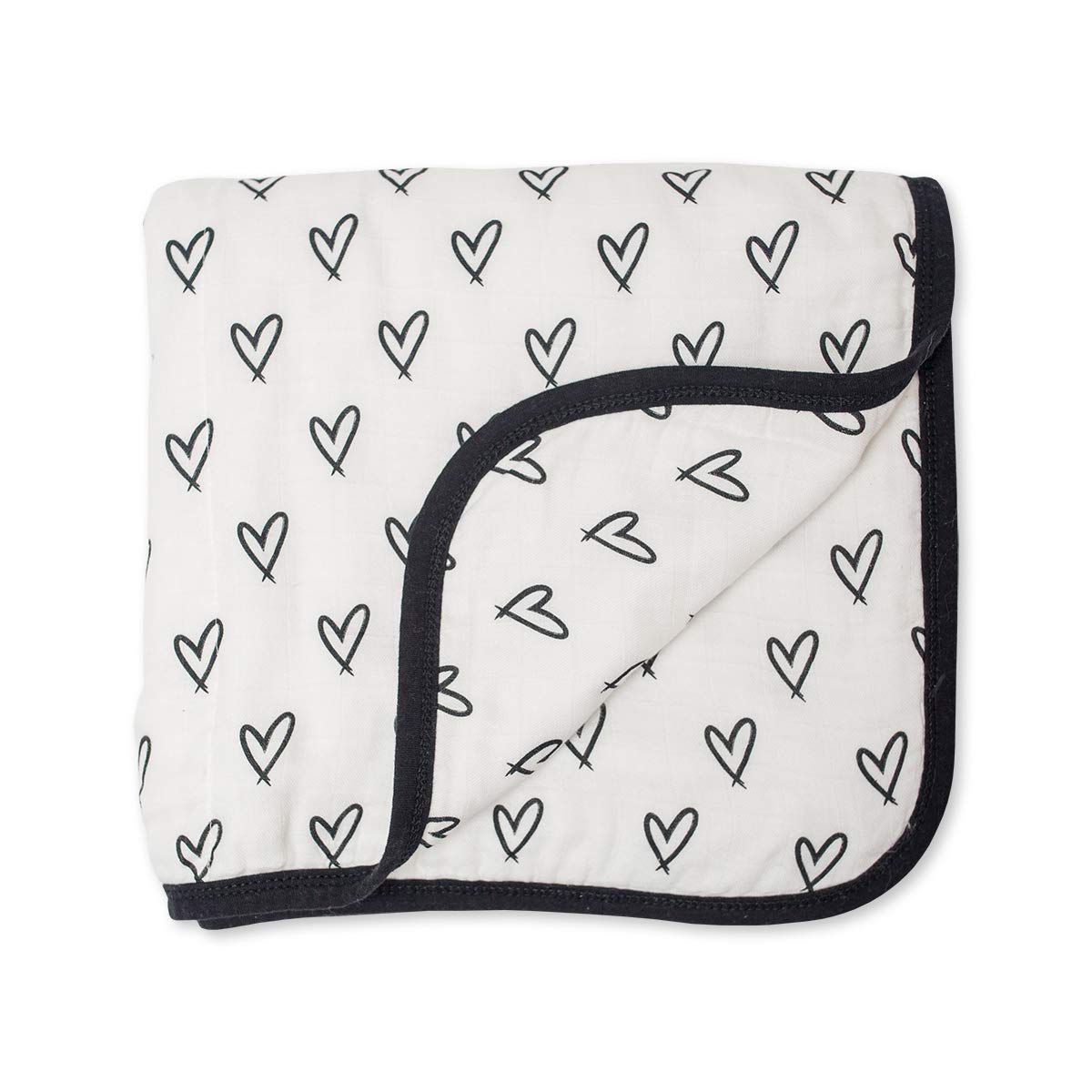 Lulujo Baby Quilt Blanket| Unisex Softest Bamboo Viscose Muslin Quilt Blanket with Jersey Trim| Neutral Receiving Blanket 47in x 47 in Messy Heart