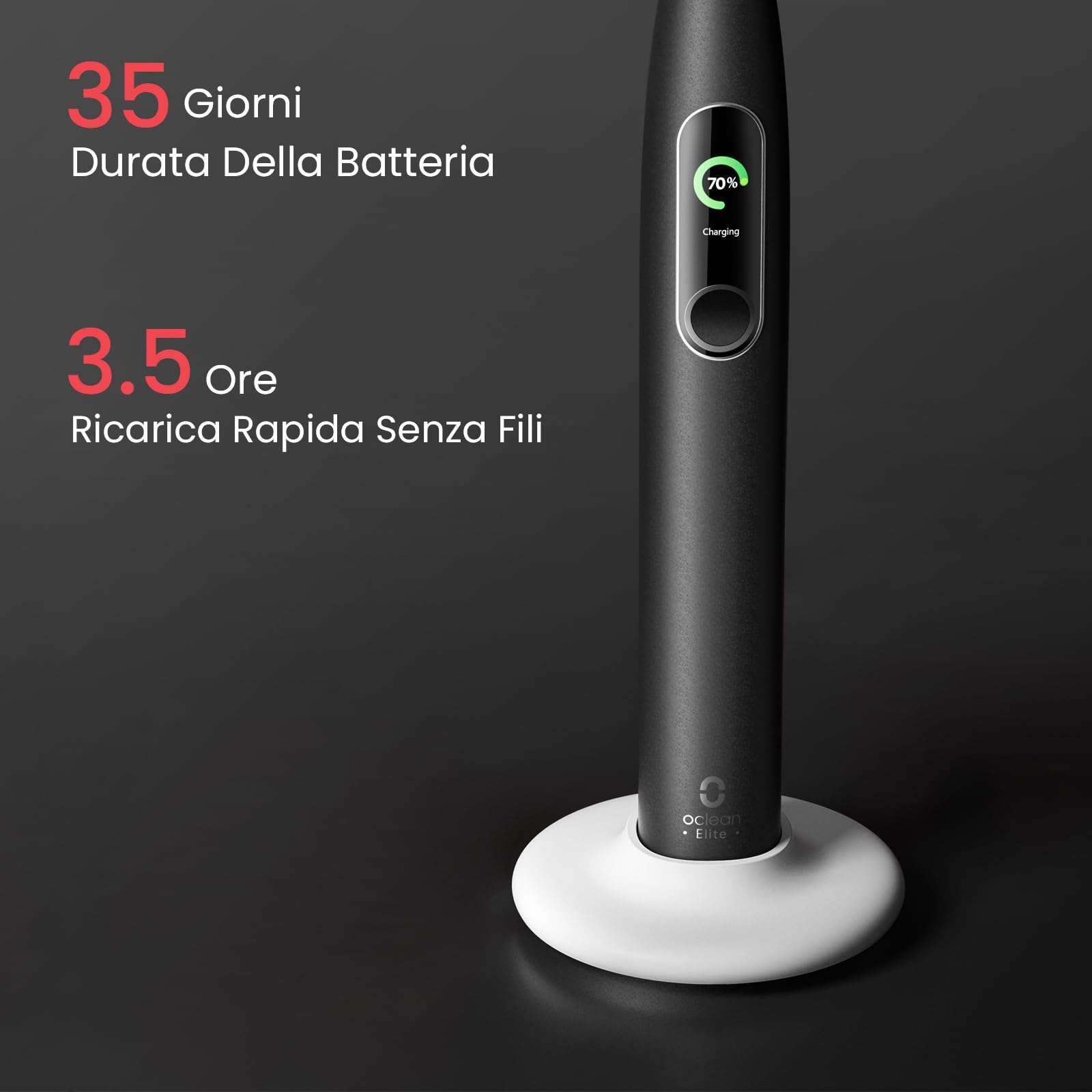 Oclean X Pro Elite Spazzolino Elettrico, Touch screen intelligente, 45 dB, 84.000 Movimenti al minuto, 32 Livelli di intensità, 4 Modalità, Sensore di pressione, Durata 35 giorni, IPX7, Nero