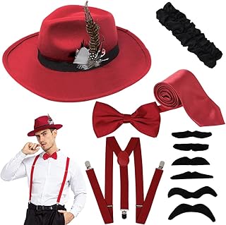 Manhattan 1920s Mens Hat Accessories Gatsby Gangster Retro Hat Suspender Bow Tie Halloween Costume Set