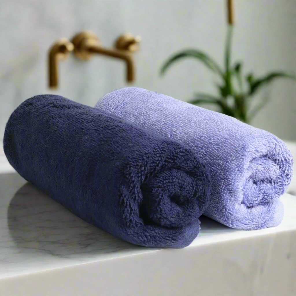 HEELIUM Bamboo Hand Towel | Ultra Absorbent & Anti-Bacterial | 3X Softer Than Cotton Towels | 65 X 40 cm - 600 GSM | Pack of 2 - Iris, Blue
