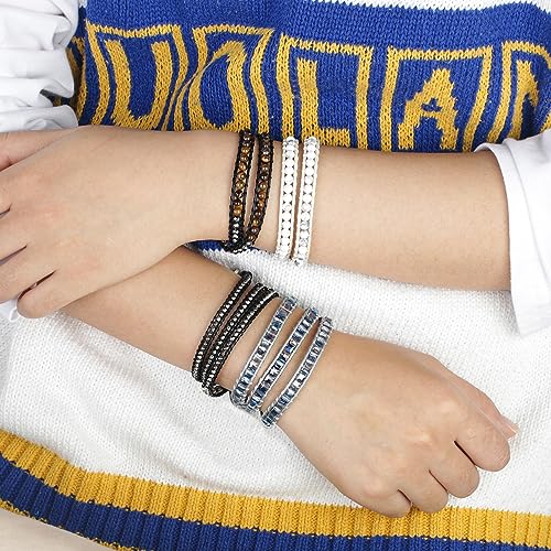 Image of KELITCH Double Wrap Bracelet Women Hand-Braided Turquoise Beads Bracelets Boho Leather Bracelets Bangle