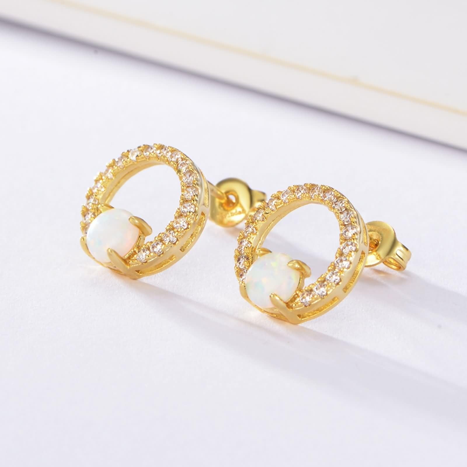 Pendientes de oro blanco de 9 K/14 K/18 K con ópalo multicolor, blanco hueco Au 375/585/750, pendientes de moissanite