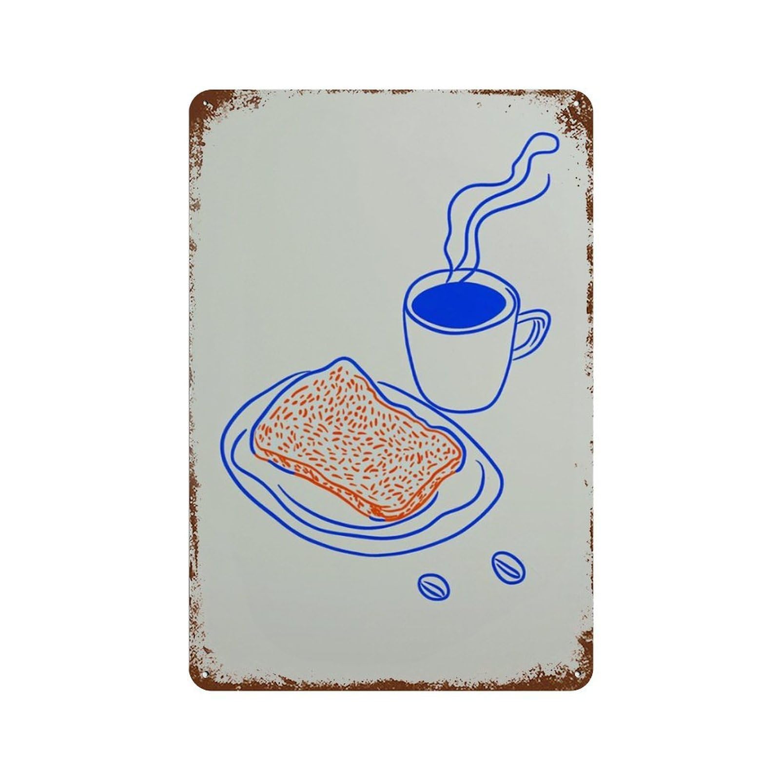 xiaoxiaoshen Minimal Coffee And Toast Modern Kitchen Simple Breakfast Line Wall Decor Art Metal Tin Poster Modern Home Decor Art Home Bar Shop Decorations Vintage Sign 30x20cm