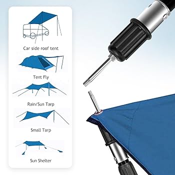 Tarp Poles, Telescoping Tent Pole Set Of 2, 7.7ft Aluminum Lightweight Portable Support Rod With Protection Cap, For Camping, Awning, Sun Shades,Rain Fly, Free Guylines & Stakes (2 Poles