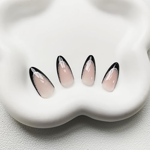 Miniatura 4 de Uñas postizas a presión con punta francesa, uñas postizas de almendra, cobertura completa, uñas artificiales brillantes, uñas acrílicas medianas,