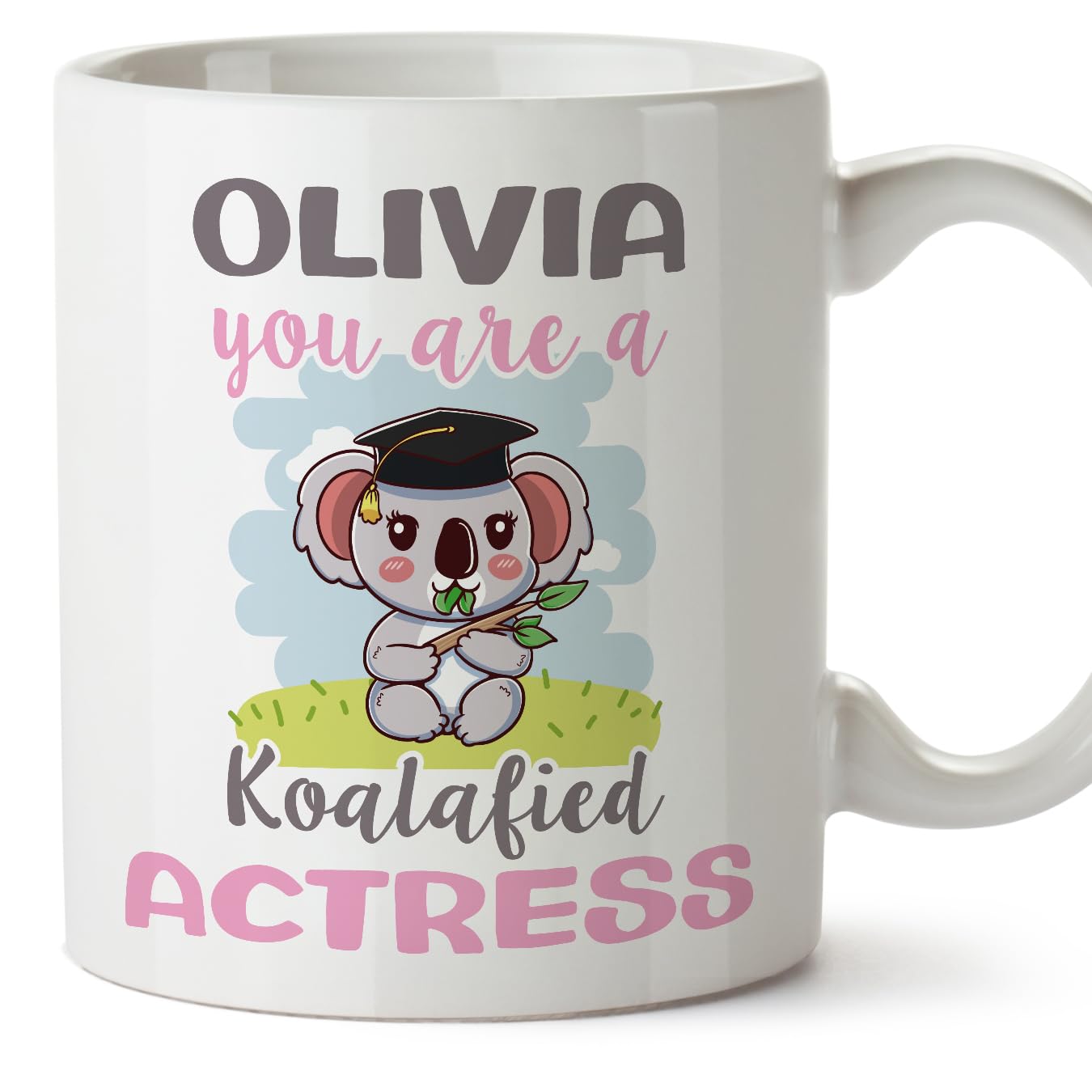 MUGFFINS Personalised Mug for Actress Woman - in English - Custom Koalafied - Funny Custom Gift for Colleagues - Ceramic 11oz Mug