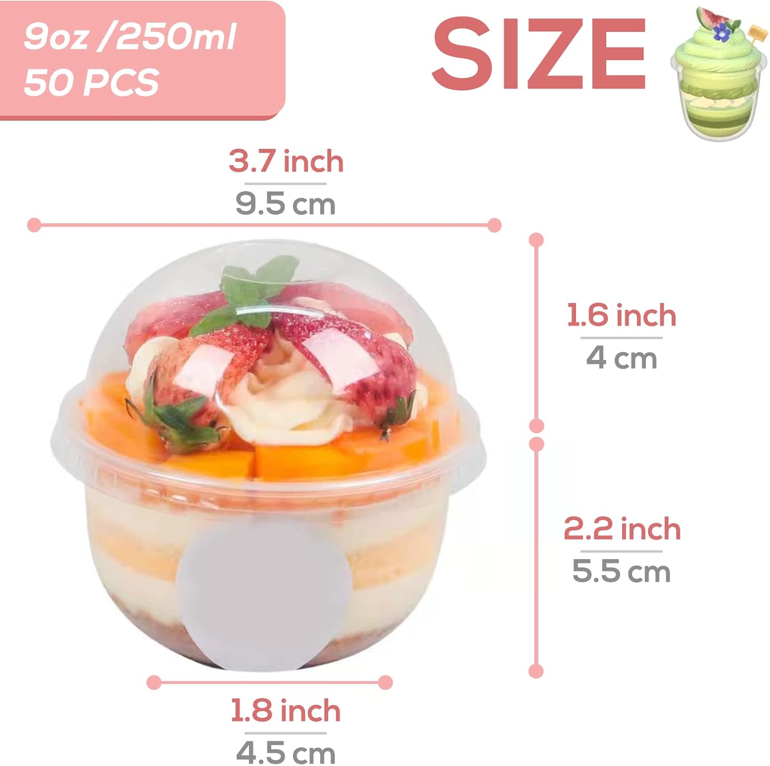 Take Out Containers With Lids 50 Pack 8 Oz Clear Plastic Cups With Lids For Dessert, Parfait, Ice Cream Sundae Serving Spoons - Foto 2