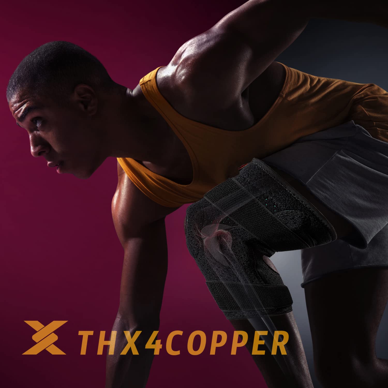 Thx4COPPER Genouillère Pliante - Rotule Ouverte Réglable avec Sangles Parallèles et Stabilisateurs Double Face, Genouillère de Compression, Genouillère pour Soulager les Douleurs au Genou-XL