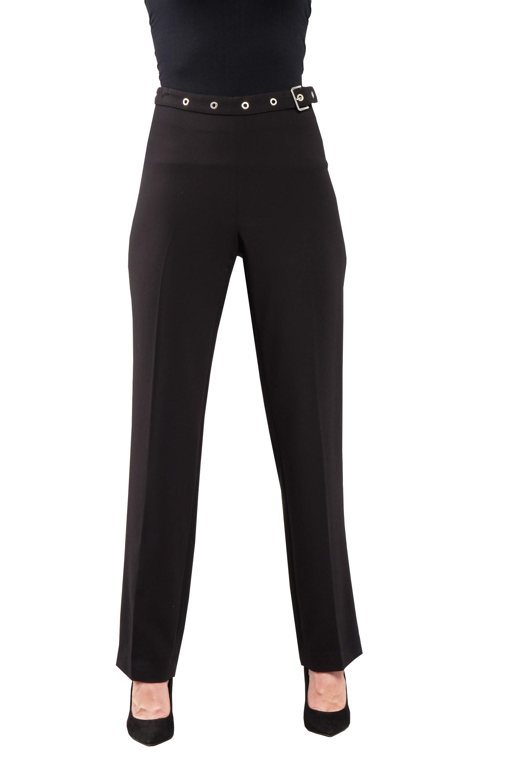 Womens Mid-Rise Fit Wide Leg Pull-On Ready to Wear Black Pants
