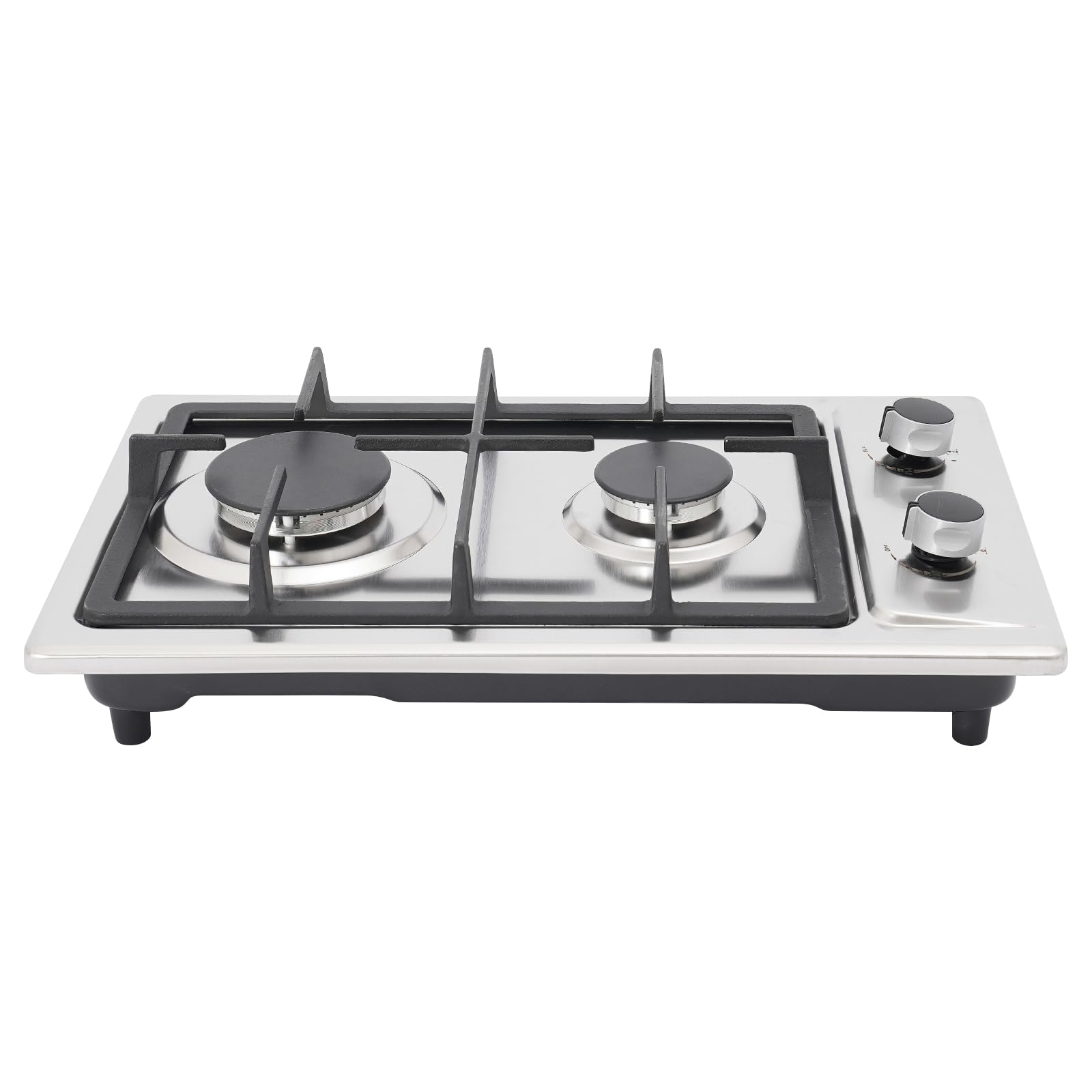 Cocina de gas con 2 fuegos de acero inoxidable, NG/LPG convertible, manguera de gas de 1,5 m, hornillo portátil de camping 51 x 31 x 10 cm, 3 kW + 1,75 kw, cocina de gas exterior (plata)
