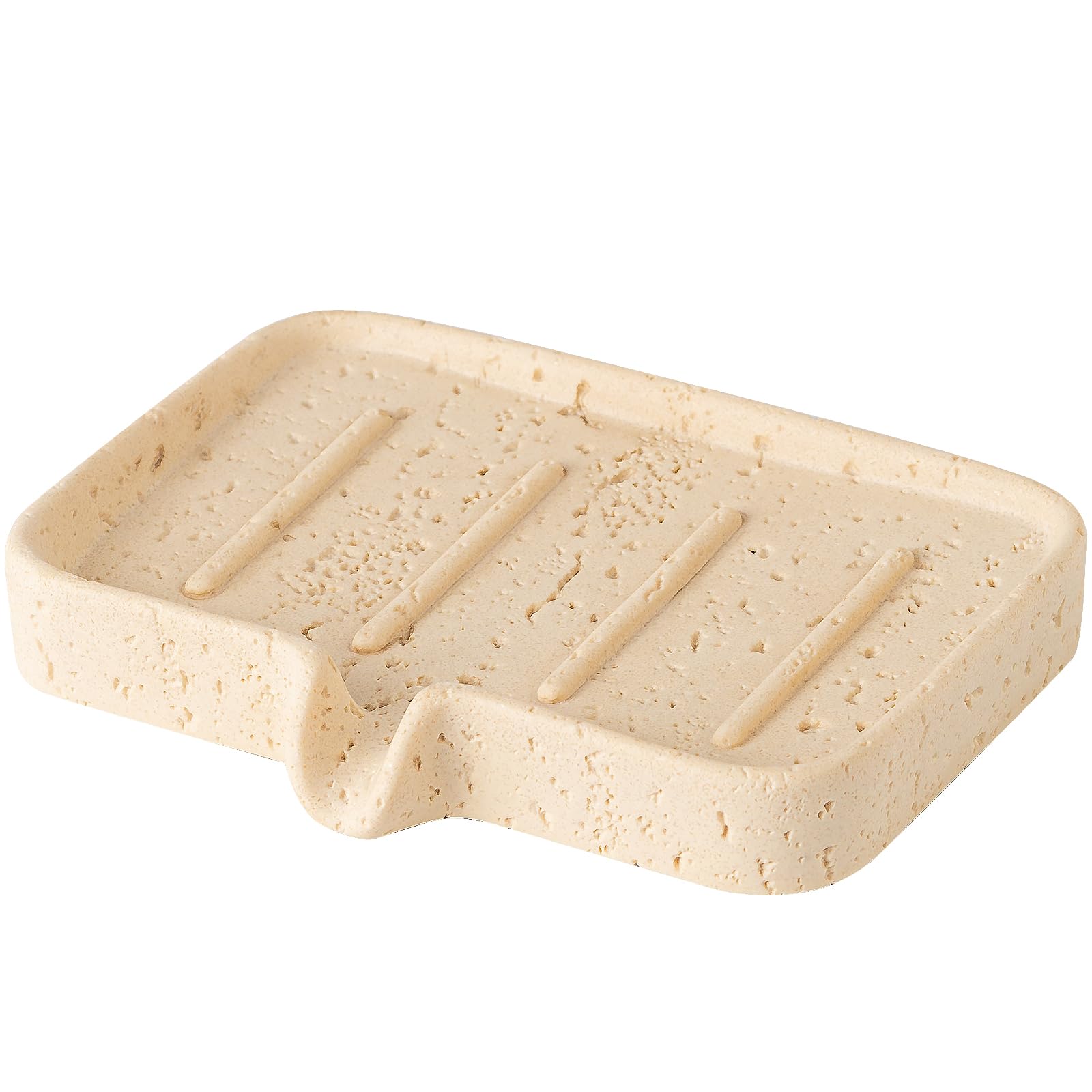 Porte-savon auto-drainant aspect travertin pour la douche et l'évier