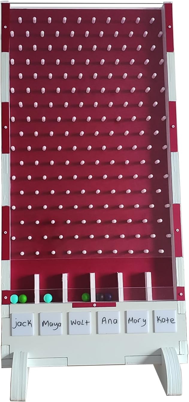 Portable Plinko Board for Trade Shows, Carnivals, Parties - Prize Drop Plinko Board for Events - Made of Wood - (Includes 8 Wooden Balls) (Burgundy)