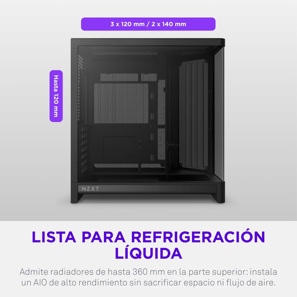 NZXT H6 - Caja PC ATX Compacta Doble Cámara - Negro | Caja ATX de doble cámara compatible con hasta 10 ventiladores de 120mm y radiadores de 360mm, y placa base back-connect.