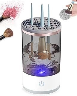 الة تنظيف فرش المكياج منظف الكهربائي مستحضرات التجميل الاوتوماتيكي مع بساط دوار يناسب جميع احجام الفرش بمنفذ شحن USB رمادي فاتح