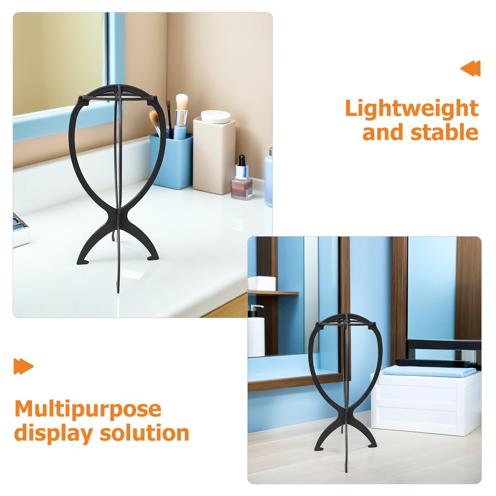POPETPOP Supporto per Parrucche da 10 Pezzi in Plastica Nera Espositore Stabile per Parrucchieri e Uso Domestico Porta Parrucche Leggero e Portatile per Styling e Cura delle Extension