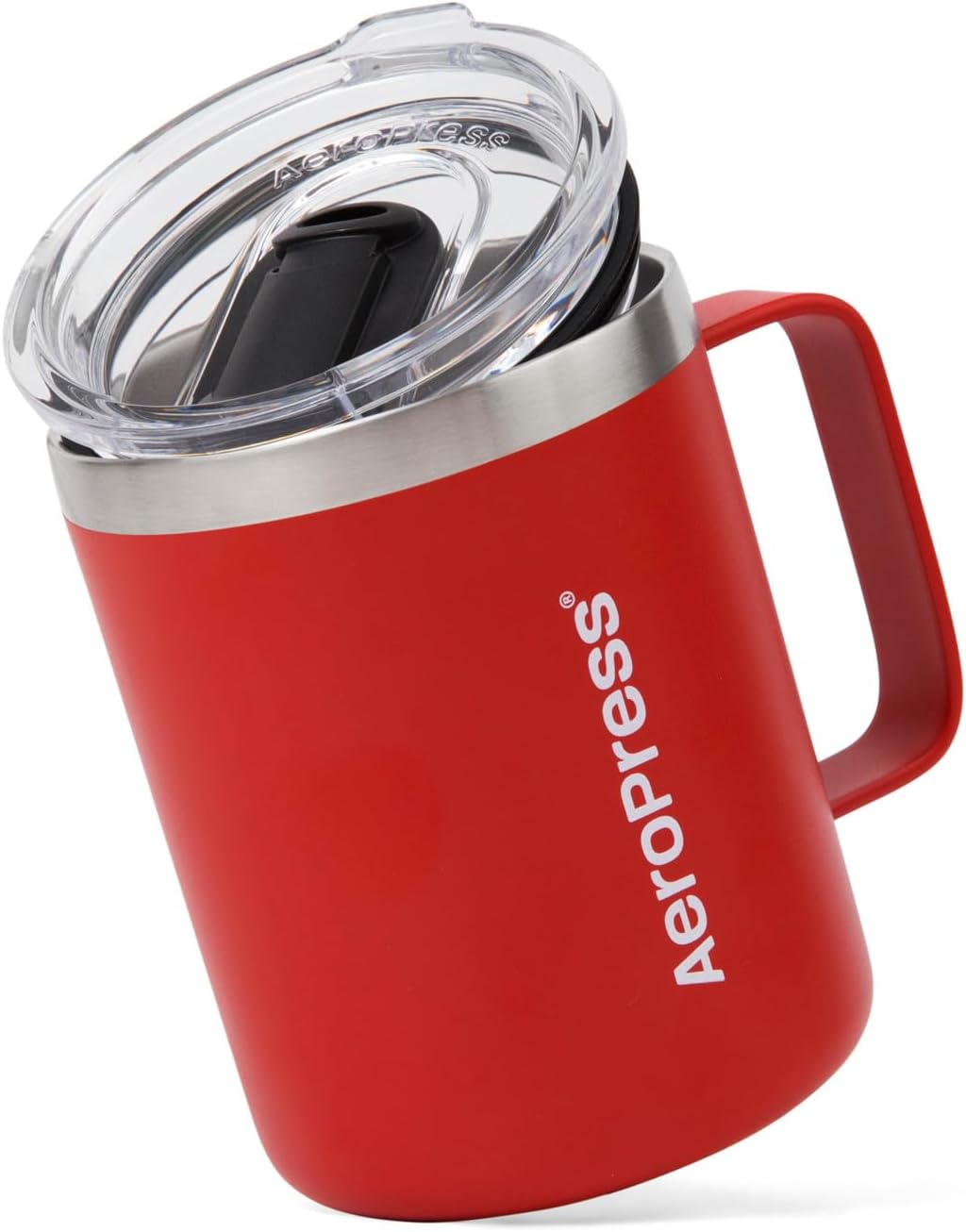 AeroPress Travel Coffee Mug with Handle, Double-Wall Vacuum Insulated Stainless Steel with Splash-Resistant Slider Lid, Compatible for Hot or Cold Drinks, Dishwasher Safe, 12 oz, Pink