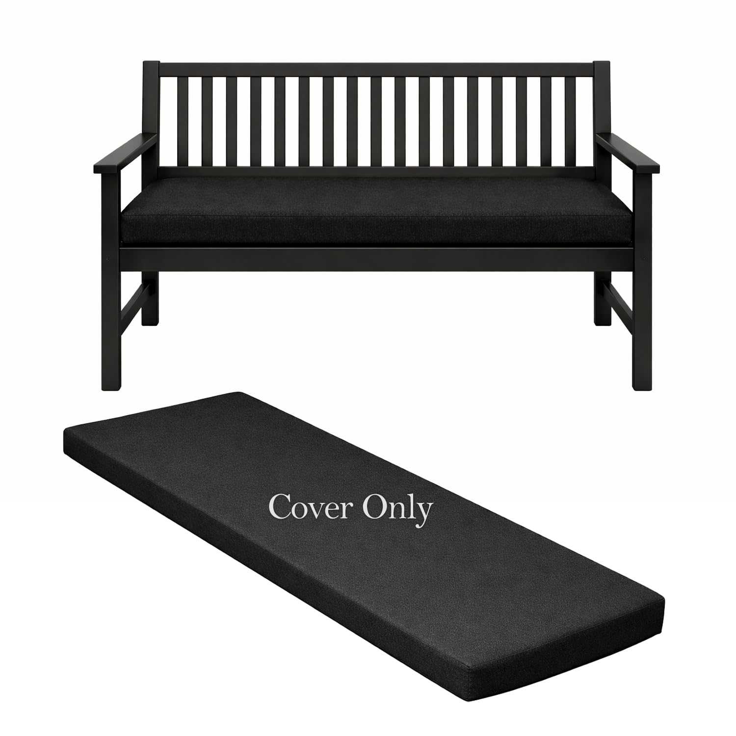 Brillars Waterproof Garden Bench Cushion Cover Only (No Foam Insert) – Zip Removable Washable Outdoor Seat Cover for 2/3/4 Seater Patio, Lawn & Balcony Furniture (Black, 4 Seater-170x52x6cm)