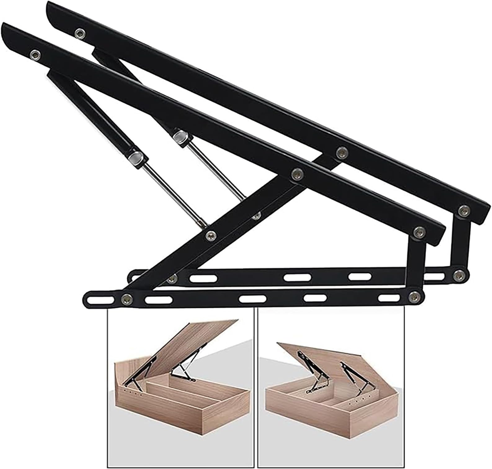 2Pcs Heavy Duty Bed Lift Mechanism Kit Modern Gas Strut Hardware for Box Bed & Sofa SpaceSaving Storage Solution 900mm Black Lifter Set