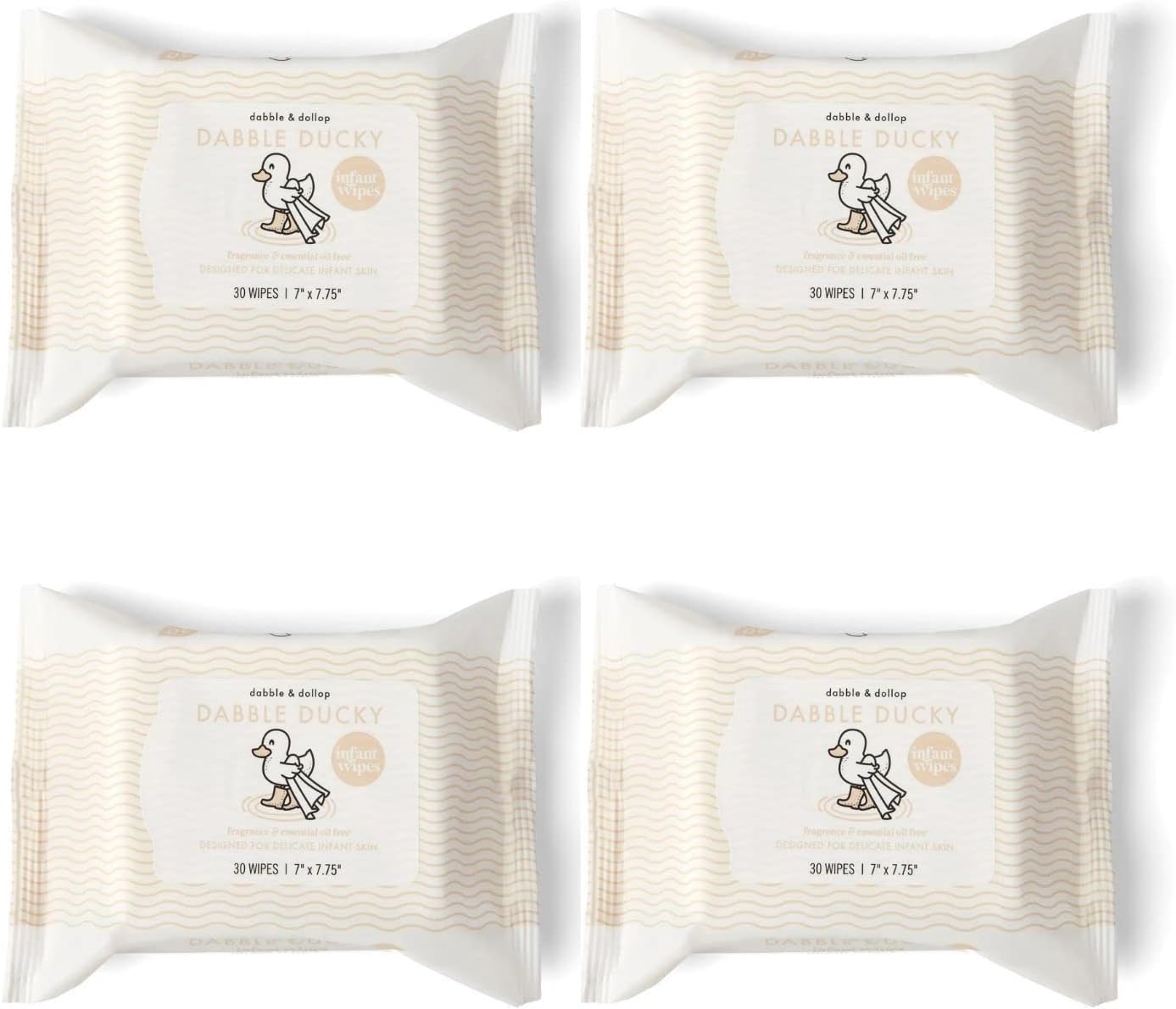 Dabble & DollopInfant Face & Neck Wipes - Natural Baby Wipes, Fragrance & Essential Oil-Free, 100% USA-made, Compostable, Plant-Based Fibers, Vegan (Set of 4)