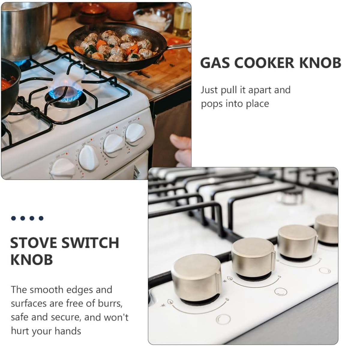 5pcs Gas Stove Control Knobs Burner Replacement Set Silver Metal for Embedded Cooktop Cooker Parts Compatible with Standard Gas Burners