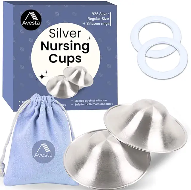 Avesta 925 Silver Nursing Cups - Breastfeeding Nipple Shields for Sore Nipple Relief