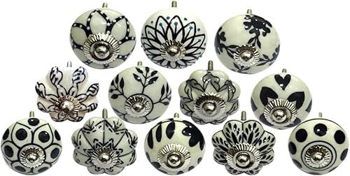 Perilla Home Juego de 12 pomos de cerámica para cajones, pomos de tomate y melón, pomos de puerta de cristal para armario, armario y cajón (negro y