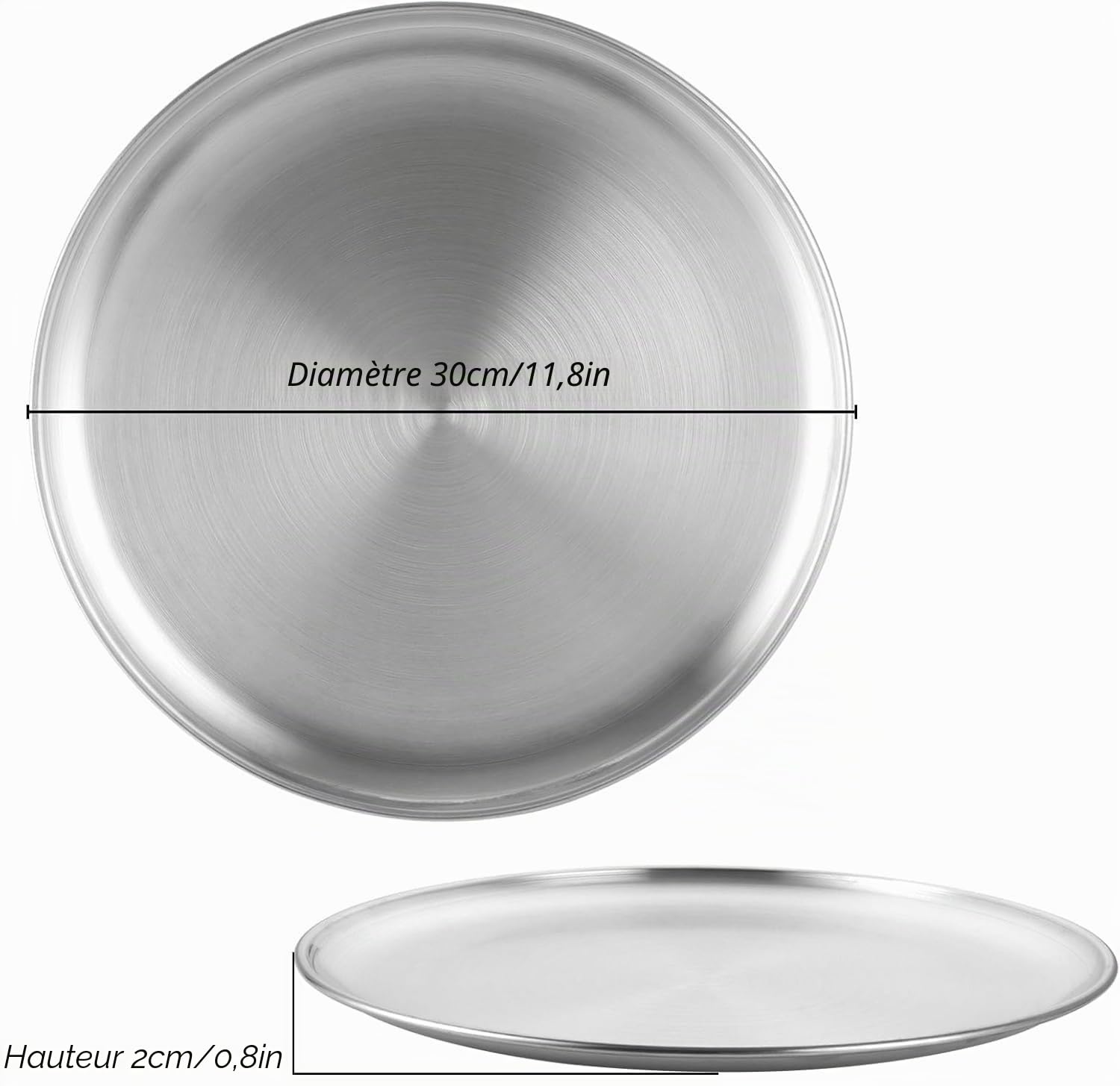 Lot de 5 plaques à pizza rondes en acier inoxydable - 30 cm - Pour four, servir, rôtir, passe au lave-vaisselle