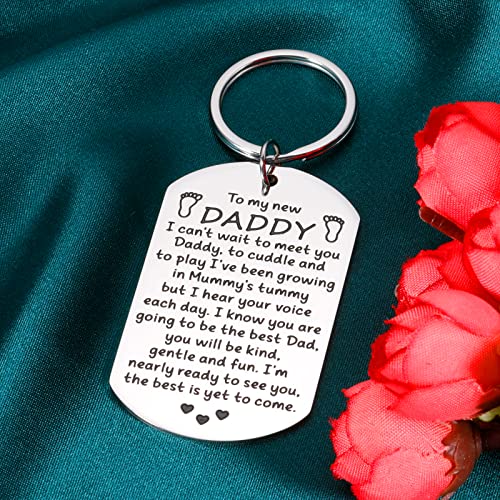 New Dad First Fathers Day Keychains Gifts for Dad Men Him Husband from Unborn Baby Son Daughter Bump Wife Future Daddy to Be Birthday Christmas Valentines Day Baby Announcements Pregnancy Keepsake Tag