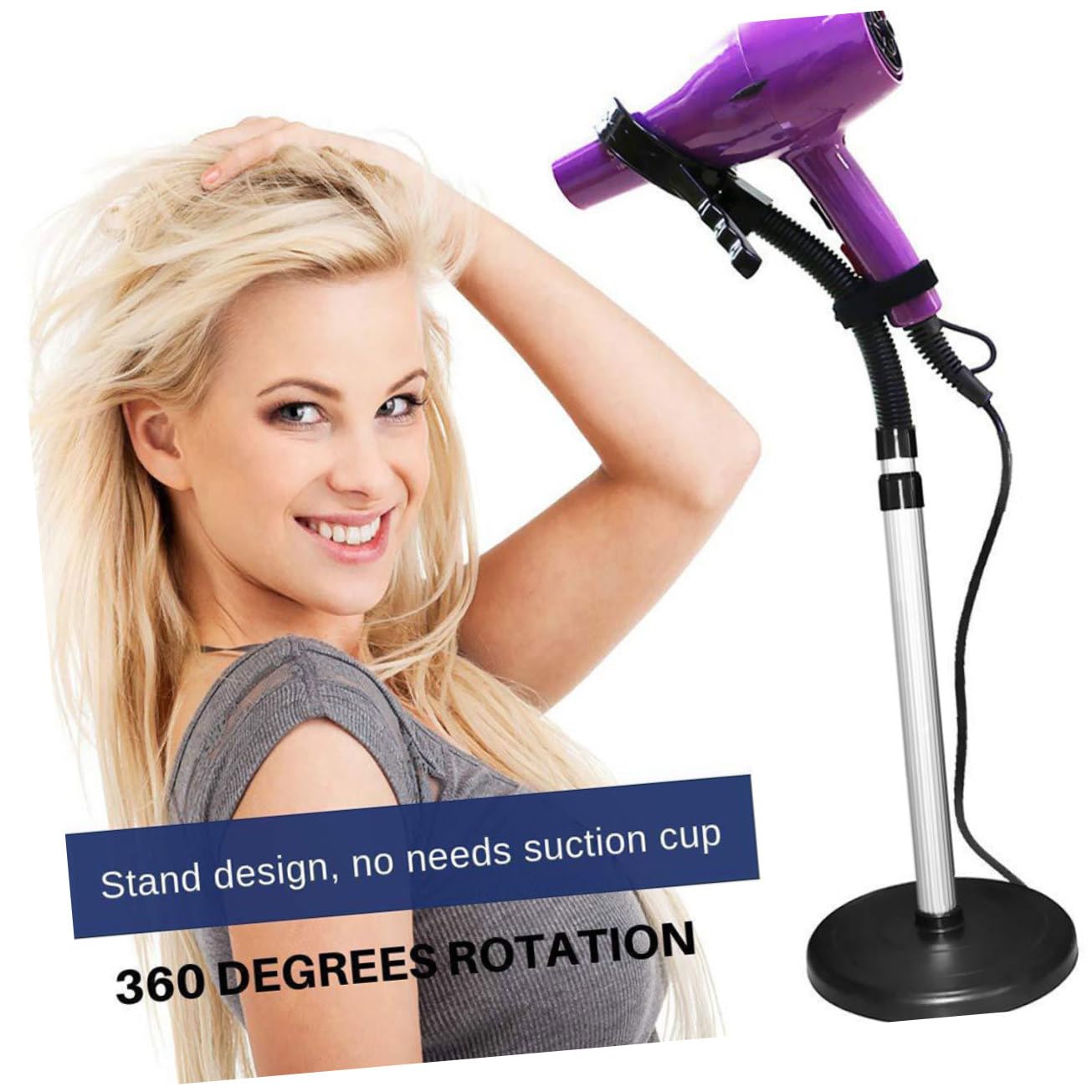Verstellbare Haartrocknerhalterung Freihändig mit Saugnapf 360° Drehbar Schwarz für Friseursalon und Styling